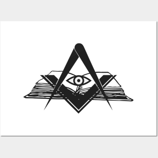 Masonic compasses with book and all-seeing eye black design Posters and Art